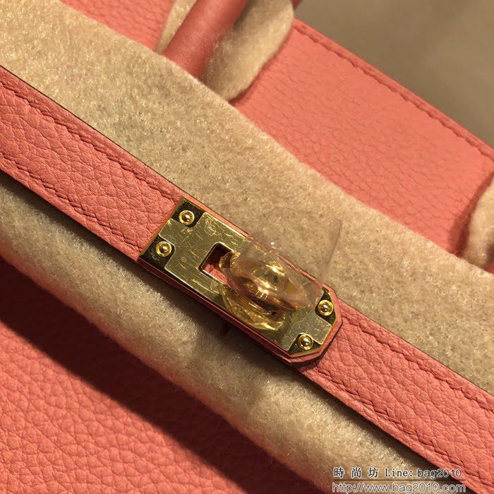 HERMES愛馬仕 經典款鉑金包 Birkin 25Cm Togo 最新色 月季花粉 金扣 頂級工藝 手縫蠟線  Ama1188